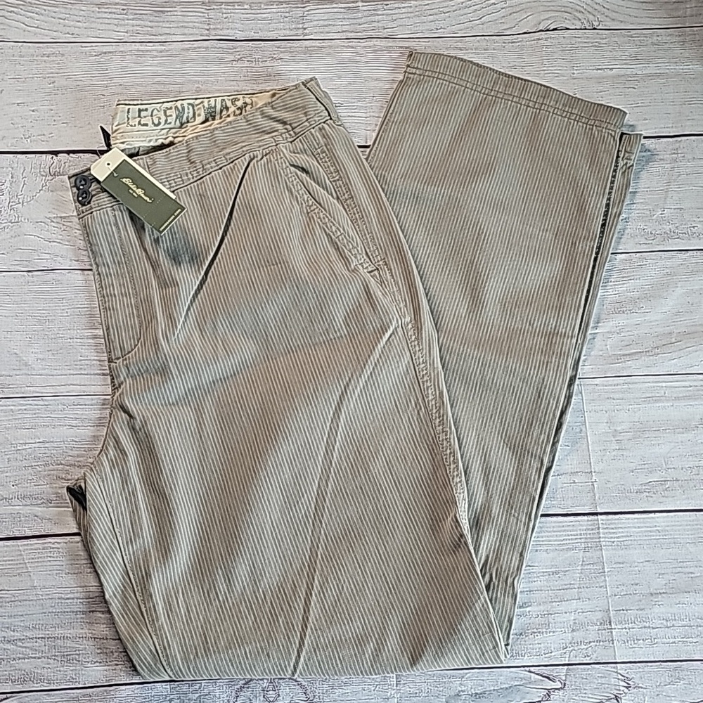 NWT Eddie Bauer sz 14 legend wash pinstripe casual pants, khaki/cream/beige